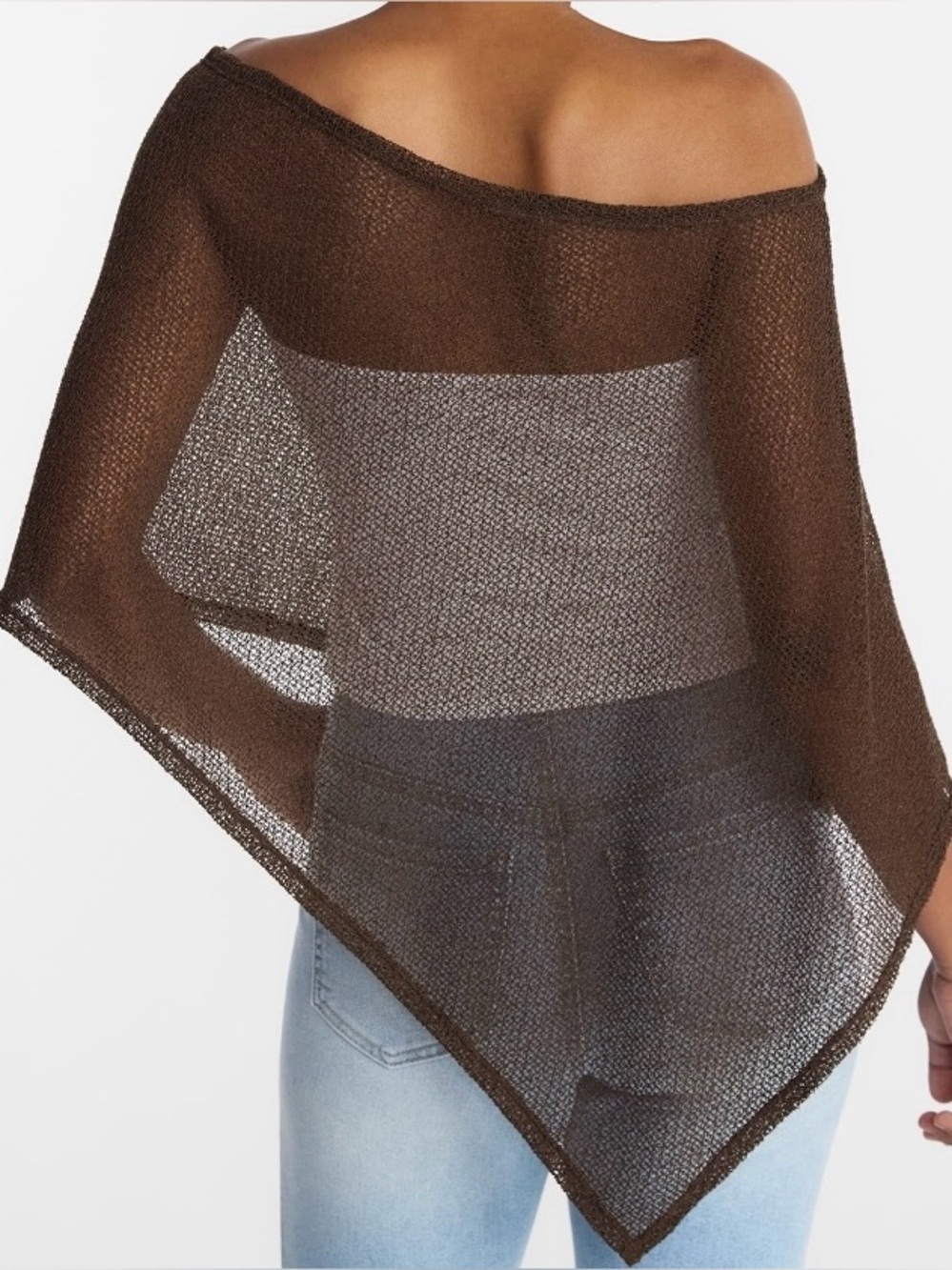 Asymmetrical Hem Sheer Knit Off-Shoulder Poncho Top - Picture 2 of 4